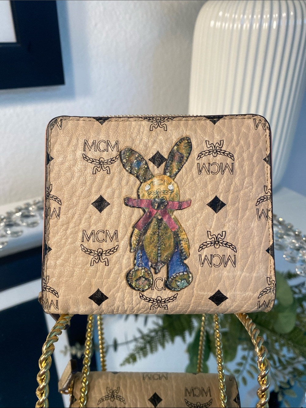 MCM Visetos Rabbit Zip Around Compact Wallet